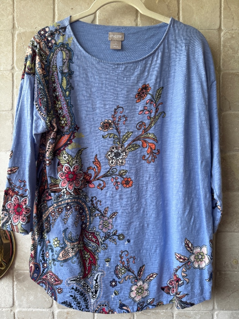 Chico's light blue quarter sleeve top
